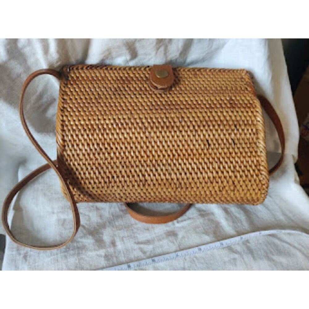 Woven Rattan Crossbody Bag Wicker Straw Purse Boho Coastal Handmade